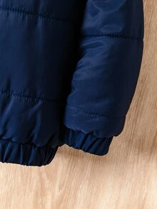 幼儿男童纯色简约连帽长袖棉衣，休闲日常穿着 - 藏蓝色 - 查看 4