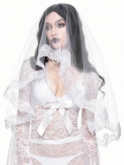 1pc Gothic Style French Retro Lace Headpiece, Halloween