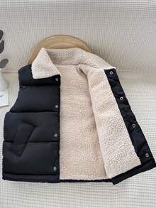 Young Girl Autumn/Winter Casual Thermal Lined Thickened Vest Jacket Girls Vest Kids Vest Girls Winter Vest Girls Fleece Vest Girls Warm Vest Fall - Black and White - View 6