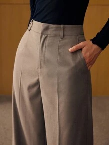 HERRINGBONE HIGH-RISE WIDE LEG PANTS, AUTUMN/WINTER - Grey - View 5