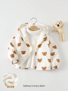 Cozy Pixies 男婴卡通熊图案连帽羊毛加厚外套