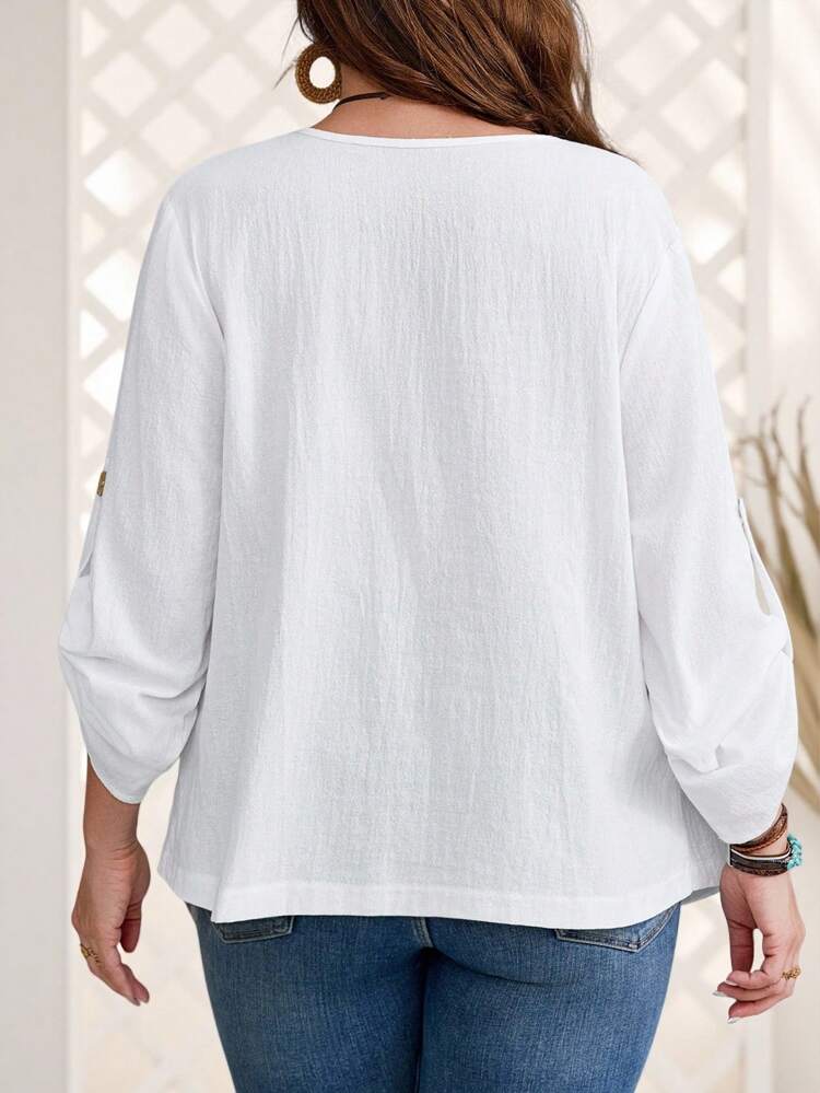 Plus Size Women's Casual Solid Color Long Sleeve Asymmetric Hem Shirt Blouse,Casual All White Blouses Tops,Fall,Summer,Comfortable And Breathable,Going Out Tops,Winter Women,Fall Country Concert,Fall,Vintage,Going Out,2025 New