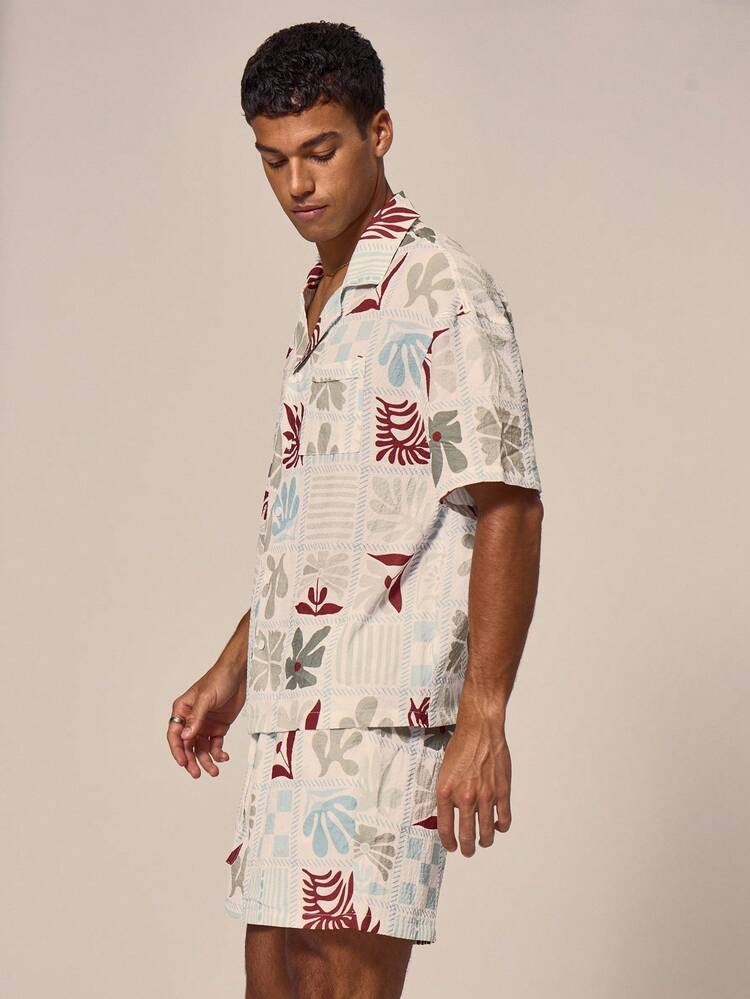 Musero 宽松短袖纽扣衬衫印花上衣，仅限春夏假日海滩泳池边穿着 - 彩色 - 查看 3