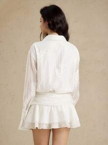 Briarwyn Đầm dài tay thanh lịch xếp ly phía trước màu trơn dành cho nữ - trắng - Xem 5