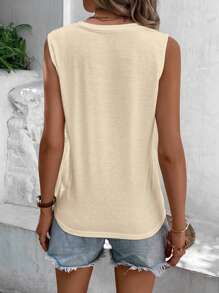EMERY ROSE Apricot Plus Size Simple Versatile Fitted V-Neck Women's Tank Top, Suitable For Summer, Holiday For Women - Apricot - View 2