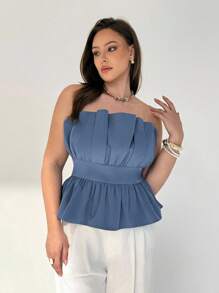 Auralis Damen Große Größen Trägerloses Shirt, Herbstmode für Damen, Blaue Oberteil Tops Y2K Süße Tops für Damen Off-Shoulder Top