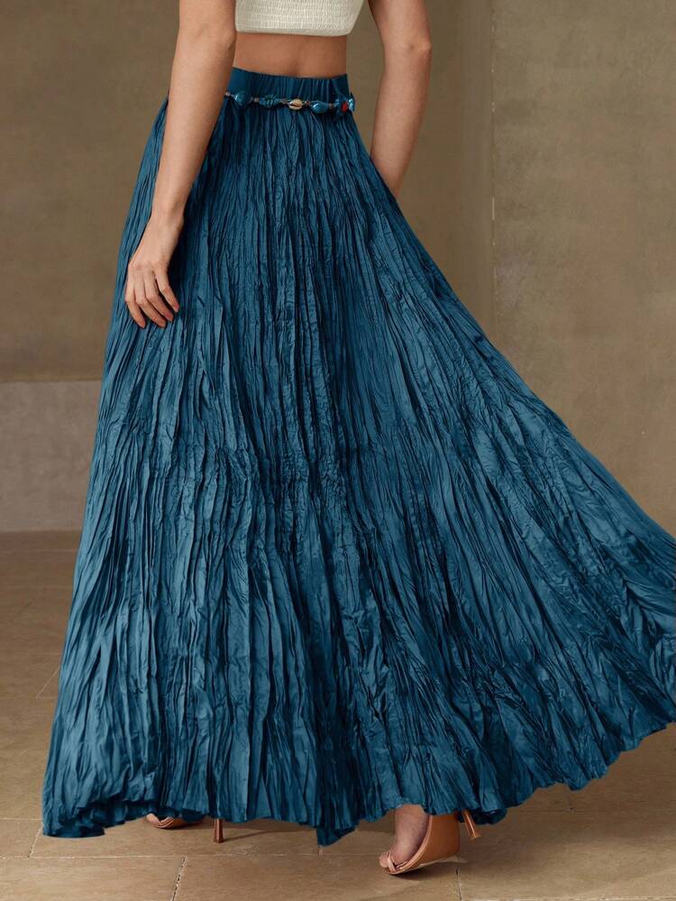 SOLID TEXTURED HIGH WAIST MAXI SKIRT WITHOUT BELT