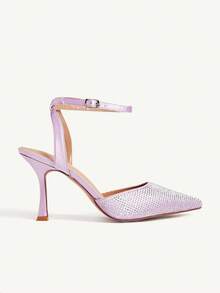 CUCCOO CHICEST 女士闪亮水晶尖头高跟细高跟鞋，优雅奢华浪漫性感时尚薰衣草色缎面踝带礼服鞋，适合鸡尾酒会、婚礼、约会之夜、节日、圣诞节、感恩节、生日等场合。 - 淡紫色 - 查看 7