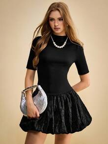 SHEIN Unity Women's Retro Elegant Floral Puff Sleeve Midi Dress, Suitable For Night Date, Party, Gathering - Black - View 1
