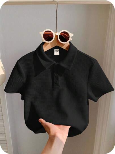 1 Pieza Camisa polo de manga corta con textura de tela retro de arte universitario casual para niño pequeño, adecuada para volver a la escuela, fiestas de cumpleaños, fiestas de noche, actuaciones, bodas, bautizos, ceremonias de apertura, uso diario, escuela, viajes, deportes, y temporadas de primavera y verano