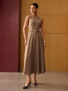 MOTF PREMIUM WOOL BELTED DRESS - Coffee Brown - View 4