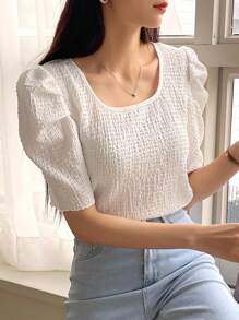 DAZY 圓領蓬蓬袖t恤 - 白色 - 查看 5