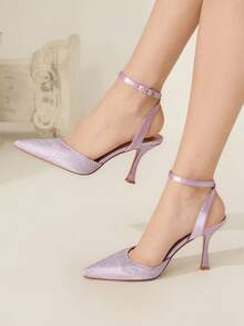 CUCCOO CHICEST 女士闪亮水晶尖头高跟细高跟鞋，优雅奢华浪漫性感时尚薰衣草色缎面踝带礼服鞋，适合鸡尾酒会、婚礼、约会之夜、节日、圣诞节、感恩节、生日等场合。 - 淡紫色 - 查看 6