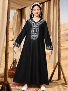 Tween Girls Casual Inspired Long Cardigan Dress - Black - View 1