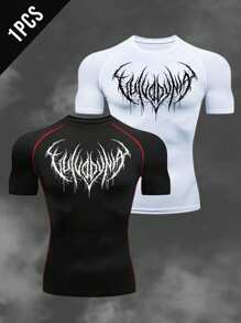 GymBeat Camiseta deportiva de manga corta con bloqueo de color, elástica, para hombre. Camiseta de compresión transpirable y ajustada para entrenamiento, gimnasio, cuello redondo - Negro - Ver 1