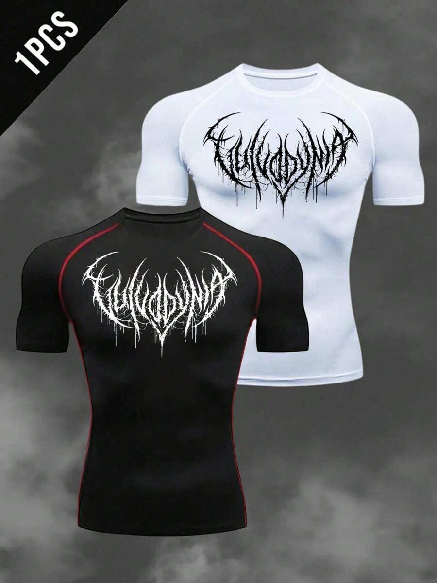 GymBeat Camiseta deportiva de manga corta con bloqueo de color, elástica, para hombre. Camiseta de compresión transpirable y ajustada para entrenamiento, gimnasio, cuello redondo - Negro - Ver 1
