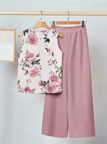 SHEIN Clasi 2pcs Casual Floral Print Women's Set, Includes Tank Top And Long Pants, Suitable For Summer - Multicolor - View 2