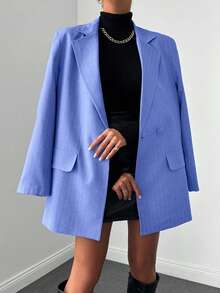 EURMUSE Women's Fashion Commuter Striped Blazer - Blue - View 5