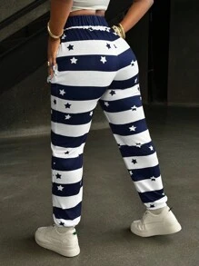 INAWLY 女士條紋五角星運動長褲 - 彩色 - 查看 2