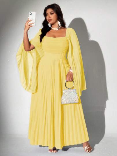 Viva Relle 大码女式优雅浪漫褶皱雪纺长袖连衣裙