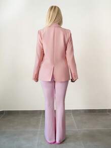 Sweetina Women's Loose Fit Blazer Jacket With Pocket & Bow Decor - Baby Pink - View 2
