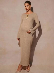 MaterniChic Elegant Maternity Dress With Shell Decor Flare Sleeves  Fall Clothes Fall Dresses Maternity  Wedding Guest Dress Maternity  Baby Shower Dress Old Money Dress