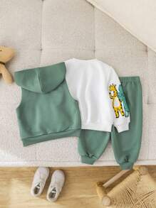 1. 男婴羊毛运动服，3 件套：连帽背心、长袖运动衫和带有可爱动物图案的慢跑裤，舒适百搭，适合室内/室外、日常穿着、运动、玩耍、派对、拍照、度假、返校、街头服饰，适合春季、夏季、秋季、冬季。 - 綠色 - 查看 2