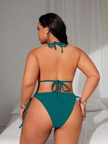 Swim Lushoire Plus Size Women Beach Vacation Bikini Set - Teal Blue - View 2