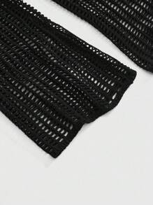 ROMWE Grunge Punk Women's Y2K Versatile Mesh Hollow Long Sleeve Hooded Sweater - Black - View 4