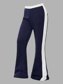 Girlism Teen Girls Hoodie & Sweatshirt Co-Ords, English Print Hoodie And Contrast Waistband Pants 2 Pieces Set Girls Sweat Outfit Sweat Set Navy Blue Hoodie Girls Hoodie Set Girls Sweatsuit Girls Tracksuit/Halloween/Autumn/Christmas/Holiday/Festival/Winter Fall - Blue and White - View 4