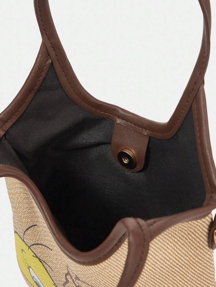 LOONEY TUNES X SHEIN Cute & Fashionable Letter And Cartoon Pattern Top Handle Bag - Khaki - View 8