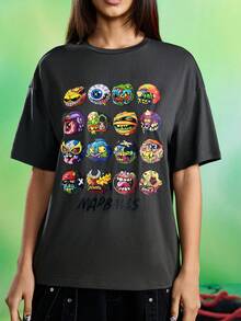 MADBALLS X SHEIN 女式眼球图案圆领休闲短袖T恤 - 深灰色 - 查看 5