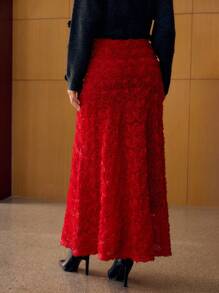MOTF PREMIUM APPLIQUES BIAS CUT SKIRT - Red - View 4