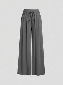 Sweetra Women's Asymmetrical Gray Top & Wide Leg Pants 2 Pieces Set, Spring/Summer Fall Cloth For Women - Coffee Brown - View 6