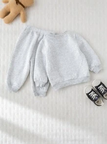 Cozy Pixies 2 件套男婴卡通熊图案针织柔软圆领长袖套头衫和松紧腰裤套装 - 彩色 - 查看 2