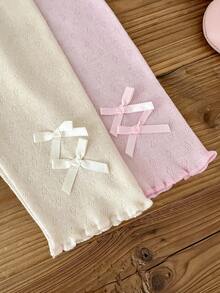 SHEIN Pantalones con decoración de lazo de princesa dulce estilo coreano, para primavera/otoño