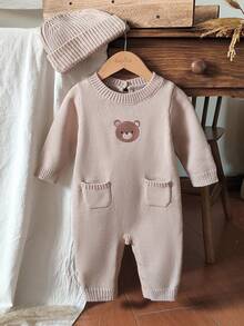 Vintaside Kids Infant Boys' Cute Bear Pocket Long Sleeve Jumpsuit Fall Winter - Brown - View 3