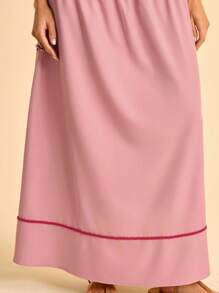 CAJUNI Contrast Color V-Neck Hollow Out Casual Summer Sleeveless Dress - Dusty Pink - View 6