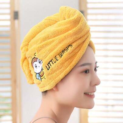SHEIN 1/2 Piece Yellow Cartoon Cute Hair Drying Cap With Embroidered Bee Pattern, Polyester Shower Cap For Women, Absorbent, Quick-Drying, Thickened Hair Washing Head Scarf, Fade-Resistant, Lint-Free, Soft, For Home Use, Adult Hair Drying Towel, Suitable For Bathroom, Living Room, Beauty Salon, Worn After Removing Makeup/Bathing. Suitable For All Seasons