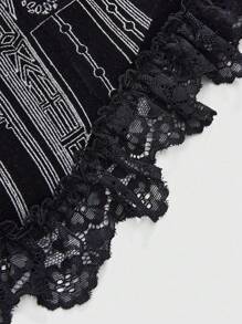 ROMWE Goth 哥特式城堡十字刺绣方领蕾丝拼布黑色抹胸万圣节女款 - 黑色 - 查看 3
