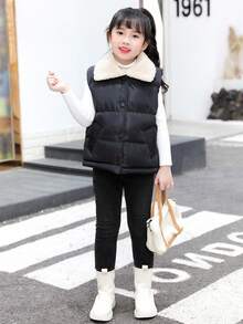 Young Girl Autumn/Winter Casual Thermal Lined Thickened Vest Jacket Girls Vest Kids Vest Girls Winter Vest Girls Fleece Vest Girls Warm Vest Fall - Black and White - View 5