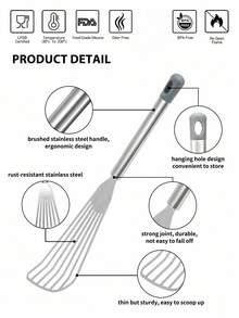 SHEIN Basic living 1 Pc Brushed Stainless Steel Rust-Resistant Durable Fish Turner,Dishwasher-Friendly - Light Grey - View 3