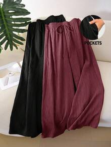 CosyJoli Plus Size Casual Textured Chiffon Basic Straight Leg Pants,Slightly Sheer,Fall Clothes For Women - Multicolor - View 1
