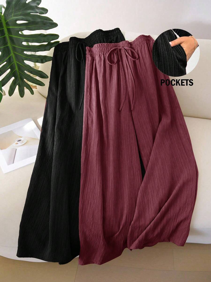 CosyJoli Plus Size Casual Textured Chiffon Basic Straight Leg Pants,Slightly Sheer,Fall Clothes For Women - Multicolor - View 1