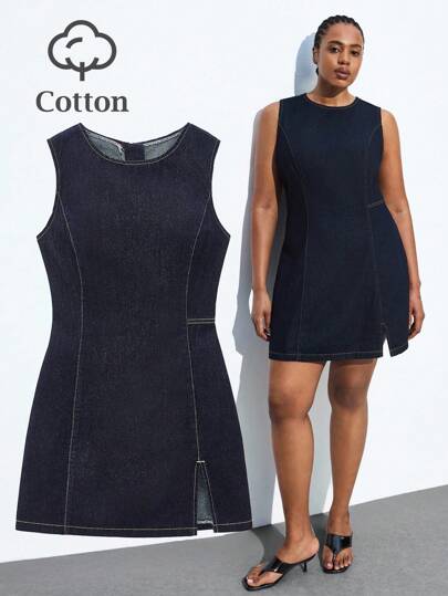 Maija 夏季大码无袖牛仔休闲连衣裙