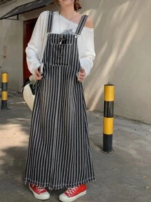 DAZY Women's Striped Print Denim Dress - Black and White - View 3