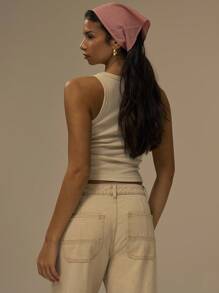 MUSERA 刺绣番茄“阳光亲吻，甜蜜”修身背心，可爱休闲印花上衣，街头风，适合节日、农舍等场合，优雅春夏假日风。 - 卡其色 - 查看 4