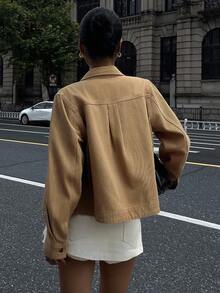 DAZY 时尚复古复古硬币图案棕色时尚高端牛仔夹克和外套 - 駝色 - 查看 2