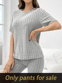 SHEIN 女式纯色罗纹修身休闲短裤 - 灰色 - 查看 6