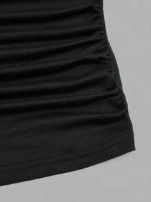 Sweetra Maglietta casual a maniche lunghe, slim fit, comoda, con collo a giro, tinta unita, per donne taglie forti - Bianco e nero - Visualizzare 9